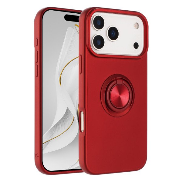 Wholesale Shockproof Kickstand Phone Case with Glossy Finish – Superior Protection & Built-In Ring for Apple iPhone 17 Pro (Red)