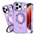 Shiny Glitter MagSafe Phone Case with Ring Kickstand and Raised Camera Edge for Apple iPhone 17 Pro Max (Purple)