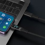 Wholesale 27W PD Fast Charging USB-C to iPhone Lighting 3FT Durable Woven Cable with LED Charging Display for Universal iPhone and iPad Devices (Black)