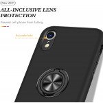 Wholesale Glossy Dual Layer Armor Hybrid Stand Metal Plate Flat Ring Case for Apple iPhone Xr (6.1 inch) (Black)