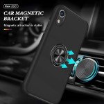 Wholesale Glossy Dual Layer Armor Hybrid Stand Metal Plate Flat Ring Case for Apple iPhone Xr (6.1 inch) (Black)