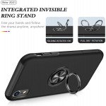 Wholesale Glossy Dual Layer Armor Hybrid Stand Metal Plate Flat Ring Case for Apple iPhone Xr (6.1 inch) (Black)