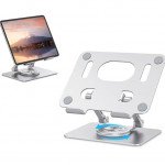 Wholesale Aluminum Tablet Stand with 360° Rotation - Adjustable, Foldable for Heavy Tablets Computer J18 for Universal Cell Phone And Bluetooth Device (Silver)