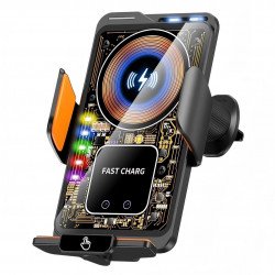 Magnetic Auto-Clamping Car Phone Mount 15W Wireless Charger with Glass Panel and 3-in-1 Mounting 66W with Charging Tip (Black)