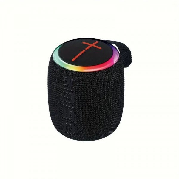 Wholesale Portable Bluetooth Speaker with RGB LED Light - Round Drum Design for Wireless Audio Streaming KMS215 for Universal Cell Phone And Bluetooth Device (Black)