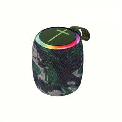 Portable Bluetooth Speaker with RGB LED Light - Round Drum Design for Wireless Audio Streaming KMS215 for Universal Cell Phone And Bluetooth Device (Camo)