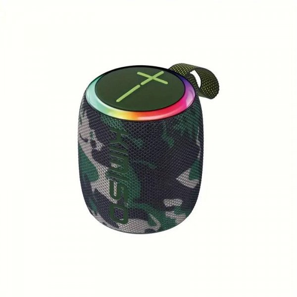 Wholesale Portable Bluetooth Speaker with RGB LED Light - Round Drum Design for Wireless Audio Streaming KMS215 for Universal Cell Phone And Bluetooth Device (Camo)