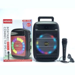 Boom Box RGB LED Light Ring Circle Portable Bluetooth Speaker with Microphone KMS3185 for Phone, Device, Music, USB (Black)