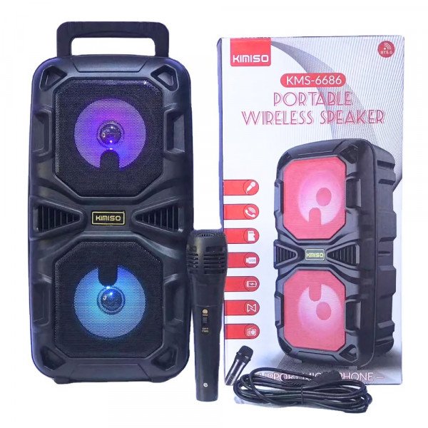Wholesale Premium Tower Design Wireless Bluetooth Karaoke Speaker with Multi-Function Features for Indoor & Outdoor Use KMS6686 for Universal Cell Phone And Bluetooth Device (Black)