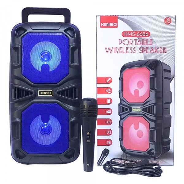 Wholesale Premium Tower Design Wireless Bluetooth Karaoke Speaker with Multi-Function Features for Indoor & Outdoor Use KMS6686 for Universal Cell Phone And Bluetooth Device (Blue)