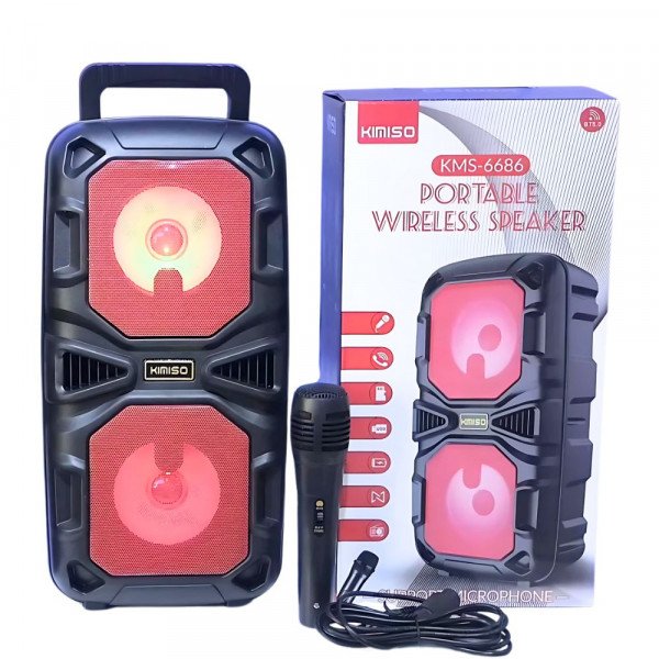 Wholesale Premium Tower Design Wireless Bluetooth Karaoke Speaker with Multi-Function Features for Indoor & Outdoor Use KMS6686 for Universal Cell Phone And Bluetooth Device (Red)