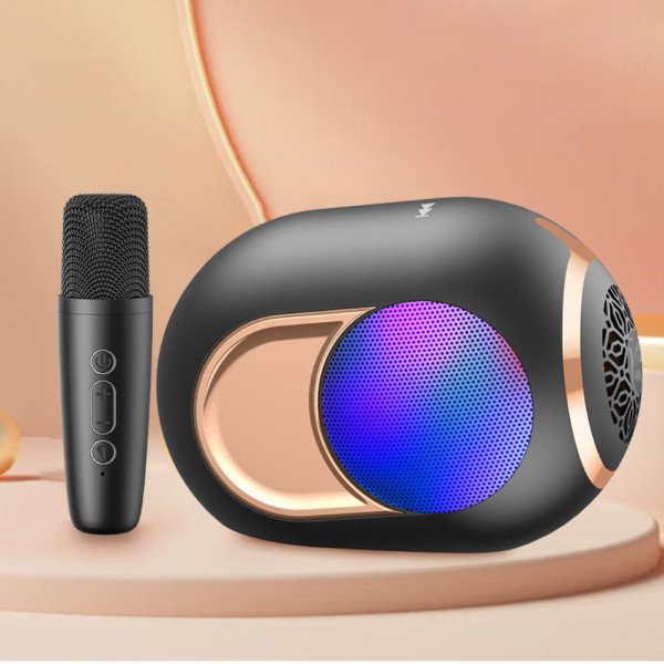 Wholesale Compact Bluetooth Wireless Soundbox Speaker Sing-Along Set with Cordless Microphone and LED Illumination L-30 for Universal Cell Phone And Bluetooth Device (Black)