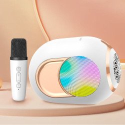 Compact Bluetooth Wireless Soundbox Speaker Sing-Along Set with Cordless Microphone and LED Illumination L-30 for Universal Cell Phone And Bluetooth Device (White)