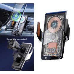 Heavy-Duty Air Vent Wireless Car Holder with Auto-Adjusting Bracket – Transparent Design L9 for Universal Cell Phone with Magsafe Built-In (Black)