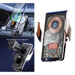 Heavy-Duty Air Vent Wireless Car Holder with Auto-Adjusting Bracket – Transparent Design L9 for Universal Cell Phone with Magsafe Built-In (Gold)