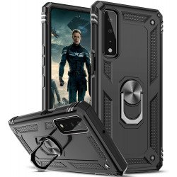 Tech Armor Ring Stand Grip Case with Metal Plate for LG Stylo 7 4G [Not for Stylo 7 5G] (Black)