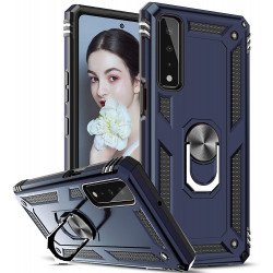 Tech Armor Ring Stand Grip Case with Metal Plate for LG Stylo 7 4G [Not for Stylo 7 5G] (Navy Blue)