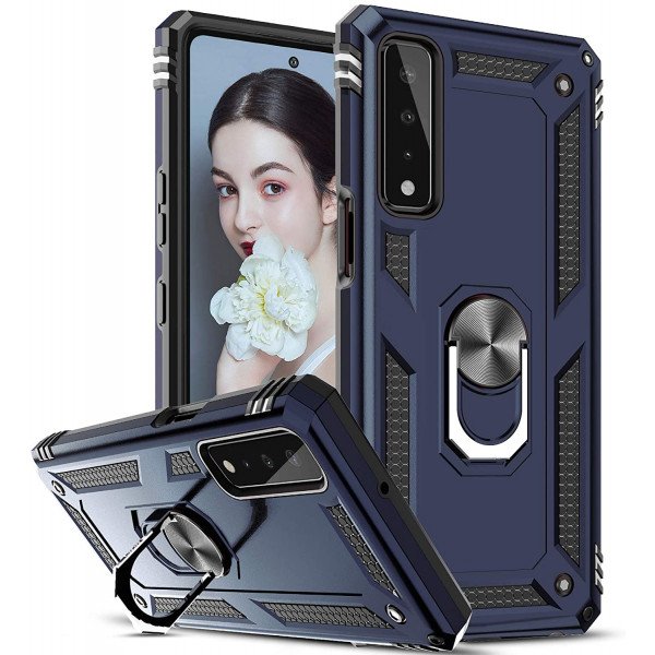 Wholesale Tech Armor Ring Stand Grip Case with Metal Plate for LG Stylo 7 5G [Not for Stylo 7 4G] (Navy Blue)