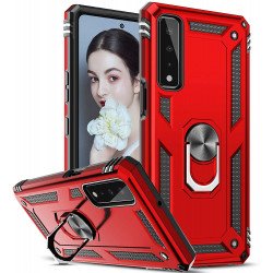 Tech Armor Ring Stand Grip Case with Metal Plate for LG Stylo 7 4G [Not for Stylo 7 5G] (Red)