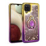 Wholesale Liquid Star Dust Glitter Dual Color Hybrid Protective Armor Ring Case Cover for Samsung Galaxy A12 (Gold/Purple)