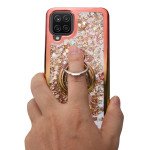 Wholesale Liquid Star Dust Glitter Dual Color Hybrid Protective Armor Ring Case Cover for Samsung Galaxy A12 (Pink/Silver)