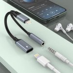Wholesale 2-in-1 Lightning Adapter with Charging Port and Audio Jack for Music Streaming (Plug and Play) for Universal Cell Phone, Device and More (Black)