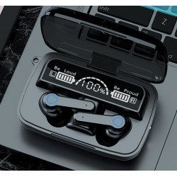 Mini Stereo TWS Earbuds Headset with Battery Display And Flashlight Function for Universal Cell Phone And Bluetooth Device M19 (Black)