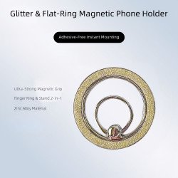 Shiny Glitter Magnetic Ring Holder Stand Grip with 360 Rotation Adjustable & Foldable Kickstand for MagSafe for Universal Cell Phone (Gold)