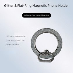 Shiny Glitter Magnetic Ring Holder Stand Grip with 360 Rotation Adjustable & Foldable Kickstand for MagSafe for Universal Cell Phone (Silver)