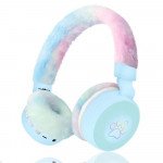 Wholesale Fluffy Over-Ear Bluetooth Headphones with LED Paw Design - Comfortable Skin-Friendly Wear MSL807 for Universal Cell Phone And Bluetooth Device (Blue)