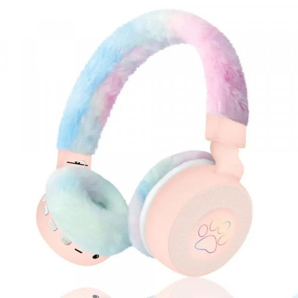 Wholesale Fluffy Over-Ear Bluetooth Headphones with LED Paw Design - Comfortable Skin-Friendly Wear MSL807 for Universal Cell Phone And Bluetooth Device (Pink)