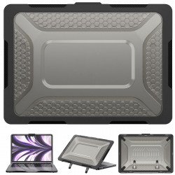 Clear Heavy Duty MacBook Laptop Case with Built-In Foldable Kickstand and Full Body Protection for Apple MacBook Air 13.6 (Black) Clear Heavy Duty MacBook Laptop Case with Built-In Foldable Kickstand and Full Body Protection for Apple MacBook Air 13.6 (Black)