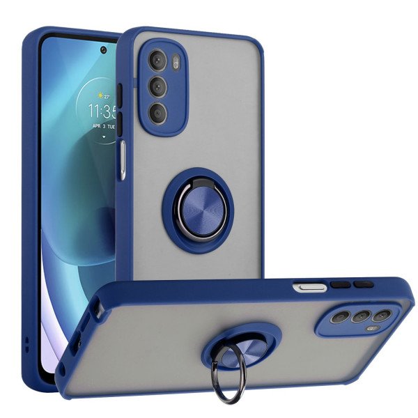 Wholesale Tuff Slim Armor Hybrid Ring Stand Case for Motorola Moto Edge 2022 (Navy Blue)