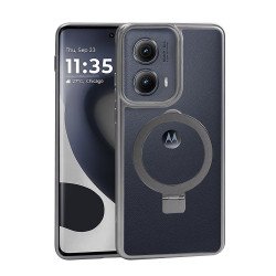 Crystal Clear Transparent Ringstand Phone Case with Round Edge Protection for Motorola Edge 2024 (Gray)