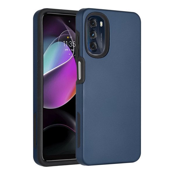 Wholesale Glossy Dual Layer Armor Defender Hybrid Protective Case Cover for Motorola Moto G 5G (2022) (Navy Blue)