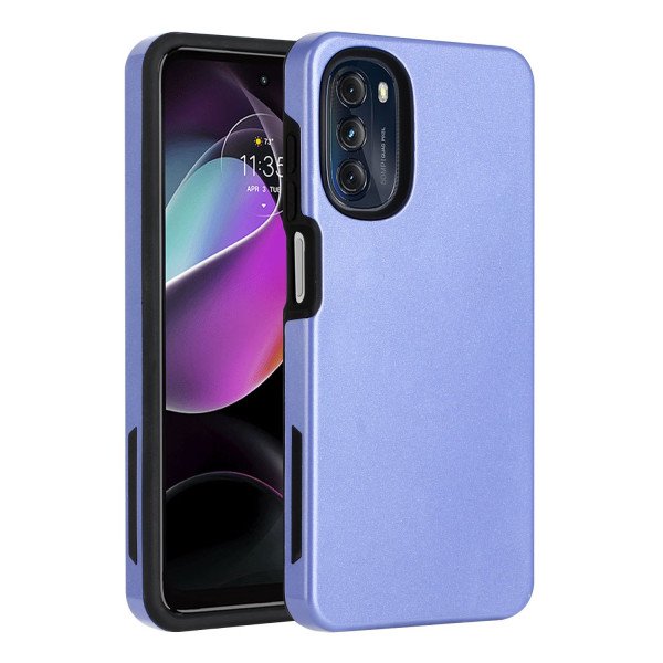 Wholesale Glossy Dual Layer Armor Defender Hybrid Protective Case Cover for Motorola Moto G 5G (2022) (Purple)