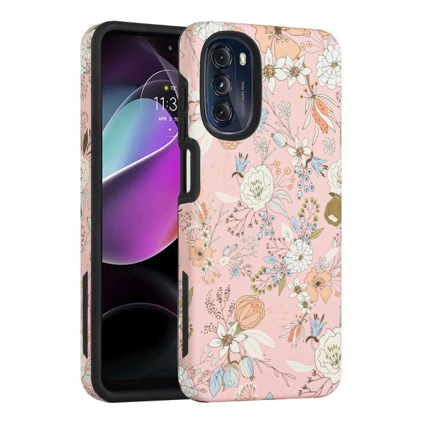 Wholesale Glossy Design Fashion Dual Layer Armor Defender Hybrid Protective Case Cover for Motorola Moto G 5G (2022) (Flower)