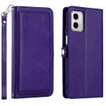 Wholesale Premium PU Leather Folio Wallet Front Cover Case with Card Holder Slots and Wrist Strap for Motorola Moto G 5G 2023 (Purple)