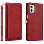 Wholesale Premium PU Leather Folio Wallet Front Cover Case with Card Holder Slots and Wrist Strap for Motorola Moto G 5G 2023 (Red)