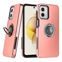 Dual Layer Armor Hybrid Stand Ring Case for Motorola Moto G 5G 2023 (Rose Gold)