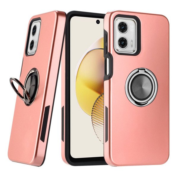 Wholesale Dual Layer Armor Hybrid Stand Ring Case for Motorola Moto G 5G 2023 (Rose Gold)