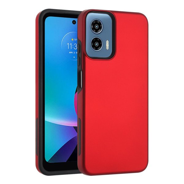 Wholesale Glossy Dual Layer Armor Defender Hybrid Protective Case Cover for Motorola Moto G 5G 2024 (Red)