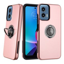 Dual Layer Armor Hybrid Stand Ring Case for Motorola Moto G 5G 2024 (Rose Gold)