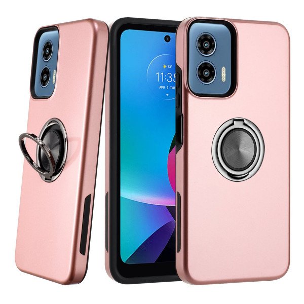 Wholesale Dual Layer Armor Hybrid Stand Ring Case for Motorola Moto G 5G 2024 (Rose Gold)