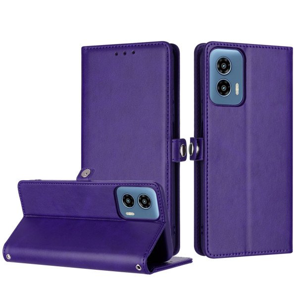 Wholesale Premium PU Leather Folio Wallet Front Cover Case with Card Holder Slots and Wrist Strap for Motorola Moto G Play 2024 (Purple)