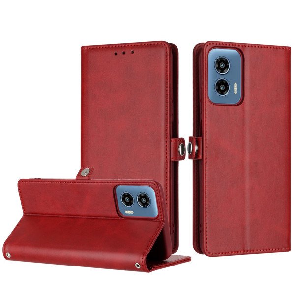 Wholesale Premium PU Leather Folio Wallet Front Cover Case with Card Holder Slots and Wrist Strap for Motorola Moto G Play 2024 (Red)