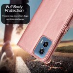 Wholesale Premium PU Leather Folio Wallet Front Cover Case with Card Holder Slots and Wrist Strap for Motorola Moto G Play 2024 (Rose Gold)