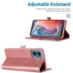 Wholesale Premium PU Leather Folio Wallet Front Cover Case with Card Holder Slots and Wrist Strap for Motorola Moto G Play 2024 (Rose Gold)