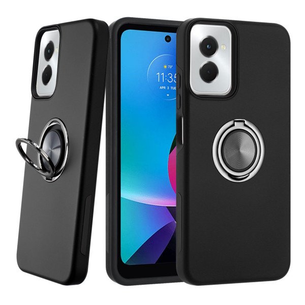 Wholesale Dual Layer Armor Hybrid Stand Ring Case for Motorola Moto G Power 5G 2024 (Black)