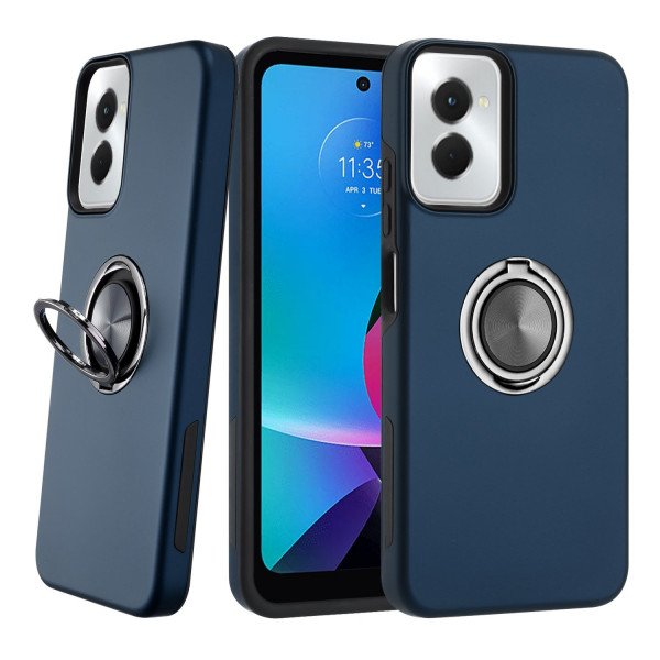 Wholesale Dual Layer Armor Hybrid Stand Ring Case for Motorola Moto G Power 5G 2024 (Navy Blue)